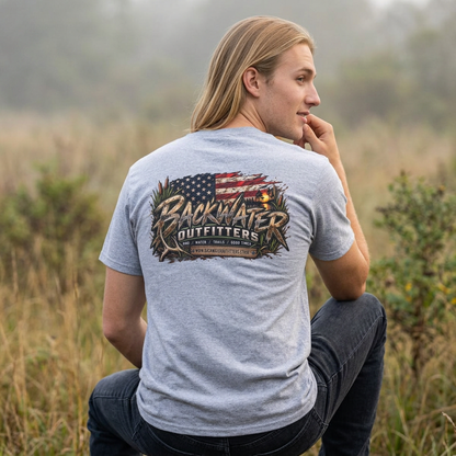 Simply Backwater Outfitters Flag Graphic T-Shirt — American Rustic Fishing Tee Printify