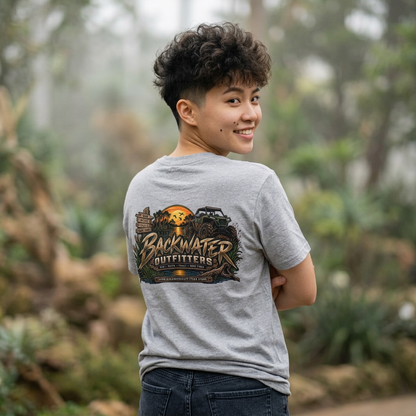 Simply Backwater Outfitters Fishing Tee – Sunset Swamp Outdoor Shirt Printify