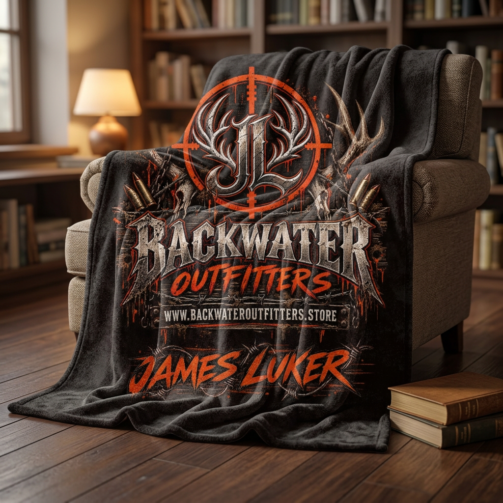 Backwater Outfitters Personalized Velveteen Blanket — "James Luker" Hunting Logo Throw Printify