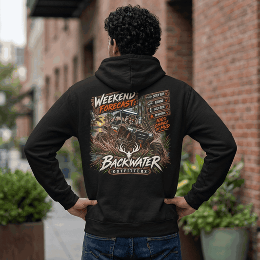 Backwater Outfitters "Weekend Forecast" Off-Road Hoodie — ATV Mud Riding Graphic Hoodie Printify