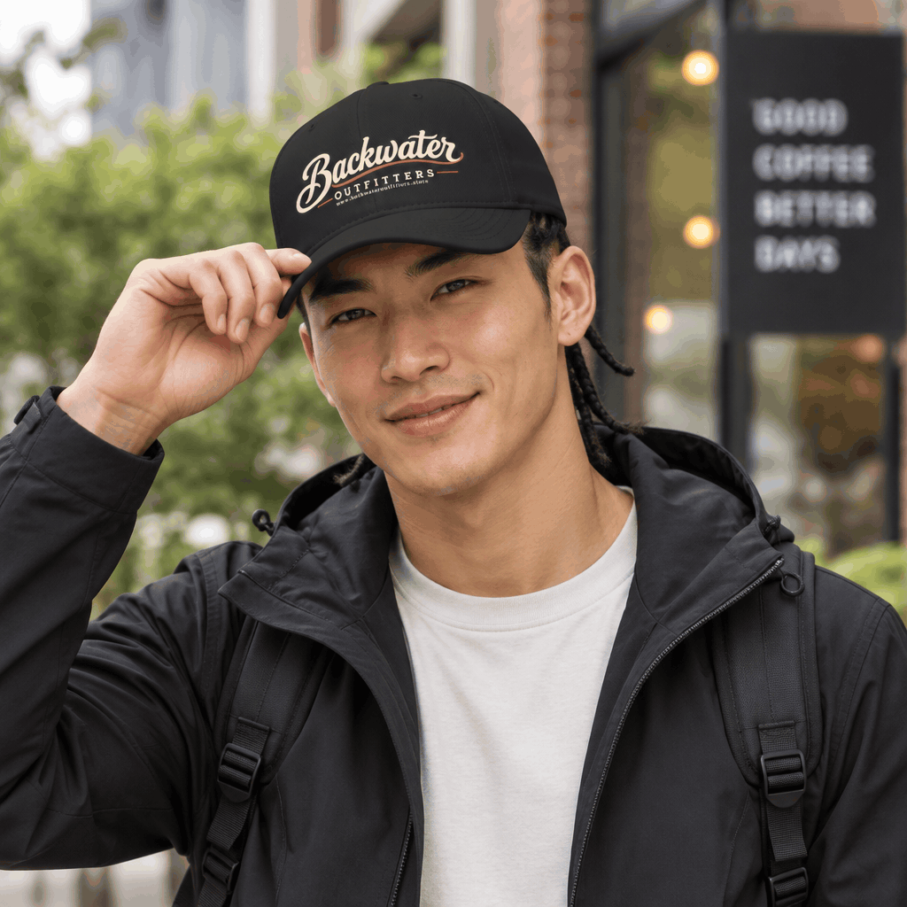 Backwater Outfitters Low Profile Baseball Cap – Retro Script Outdoor Hat
