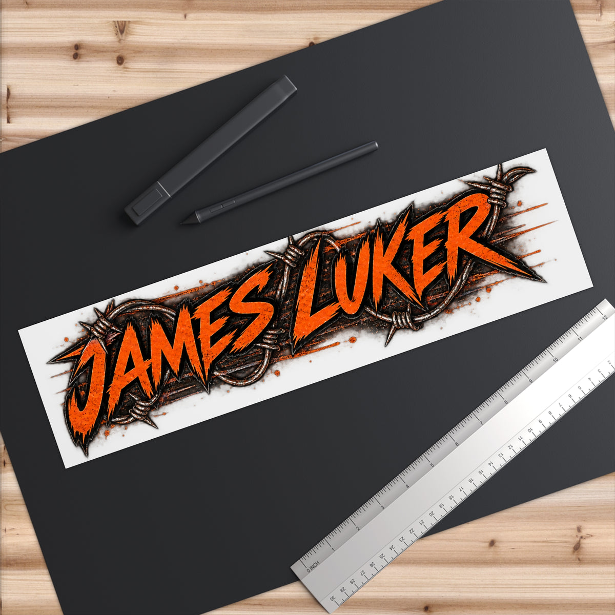 James Luker Custom Name Bumper Sticker — “James Luker” Grunge Barbed Wire Design Printify