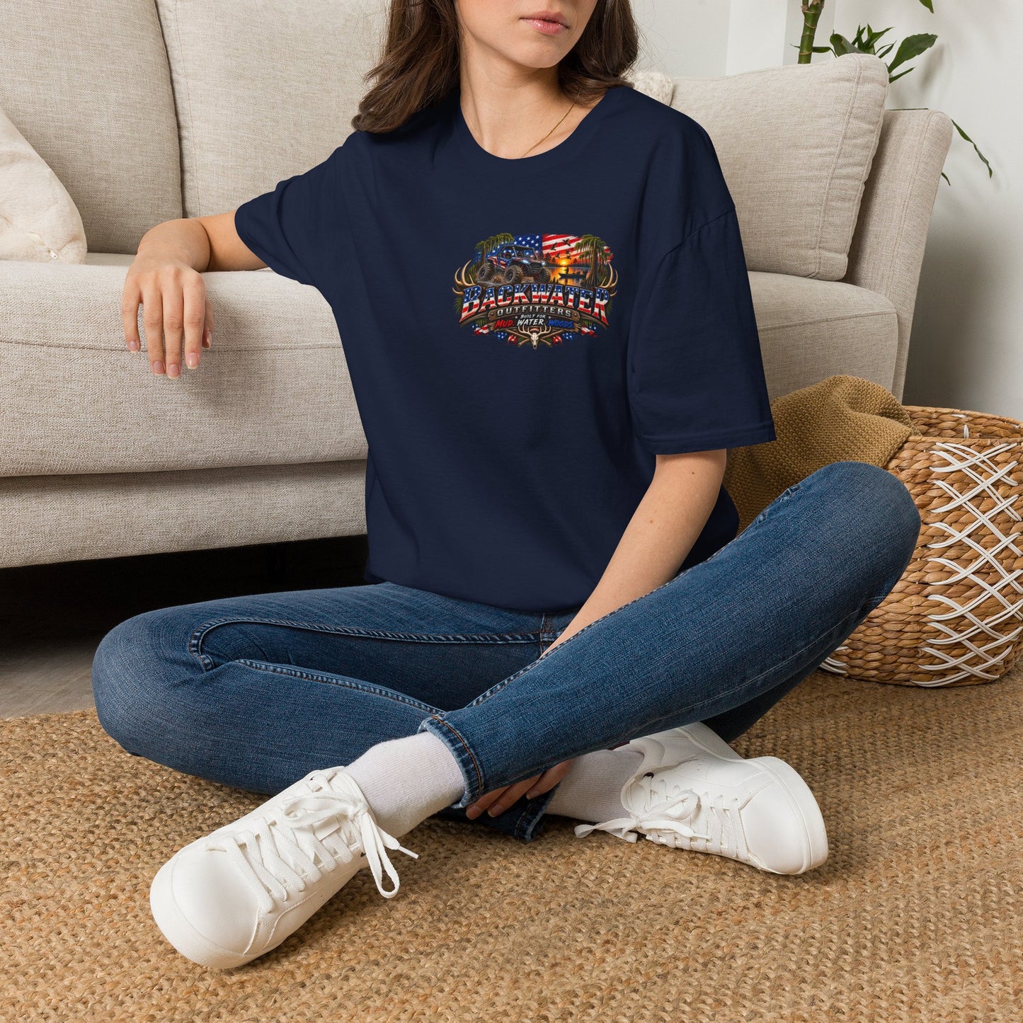 Backwater Bass Fishing T-Shirt — American Flag Boat Graphic Tee