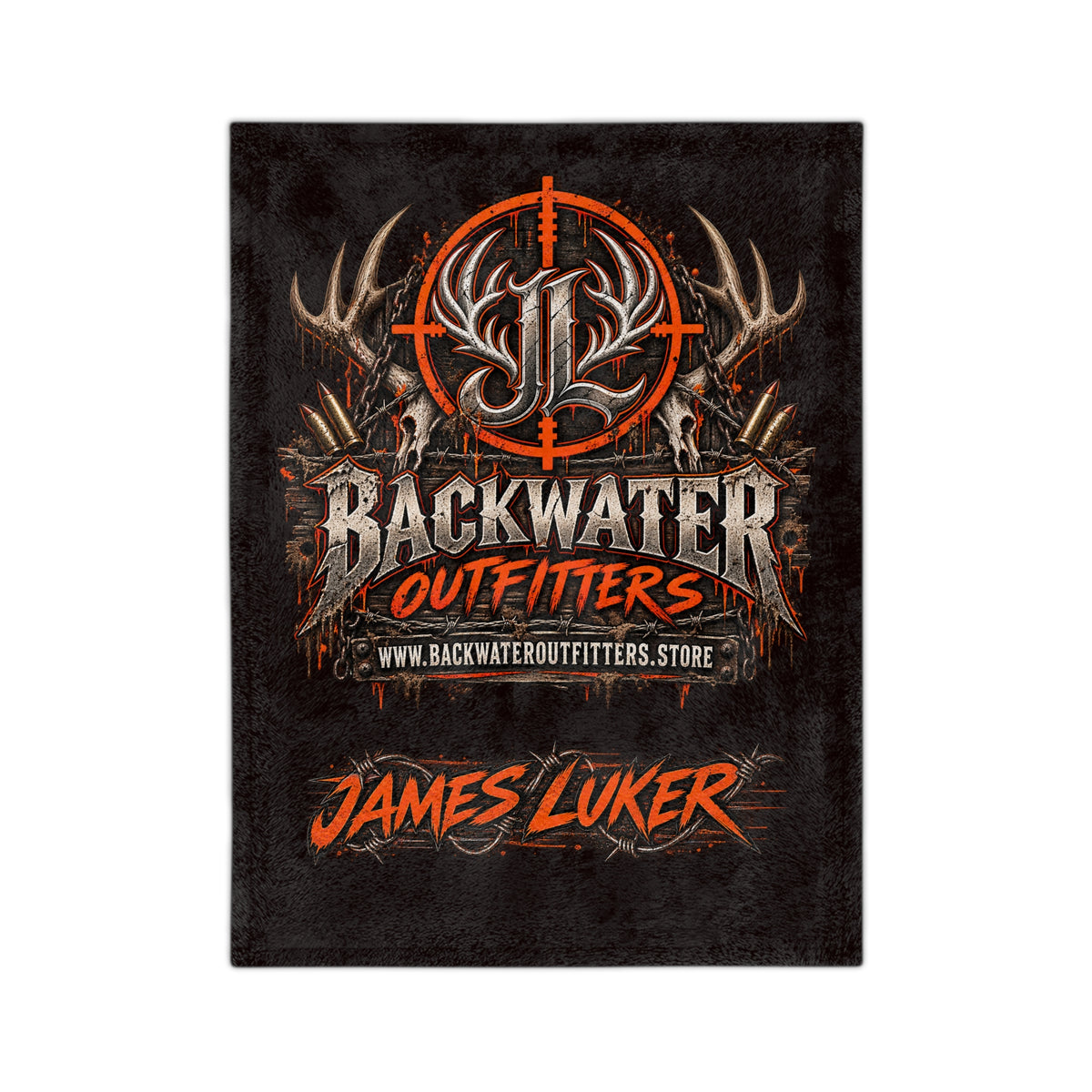 Backwater Outfitters Personalized Velveteen Blanket — "James Luker" Hunting Logo Throw Printify