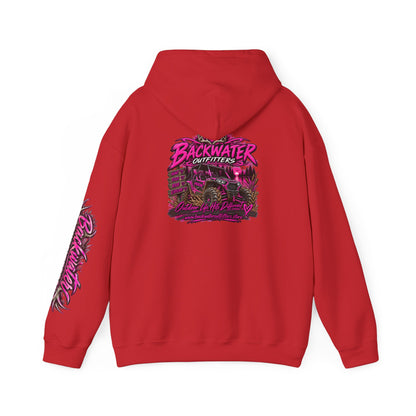 Girl Backwater Outfitters Hoodie — Retro Pink Outdoors Graphic Pullover Printify