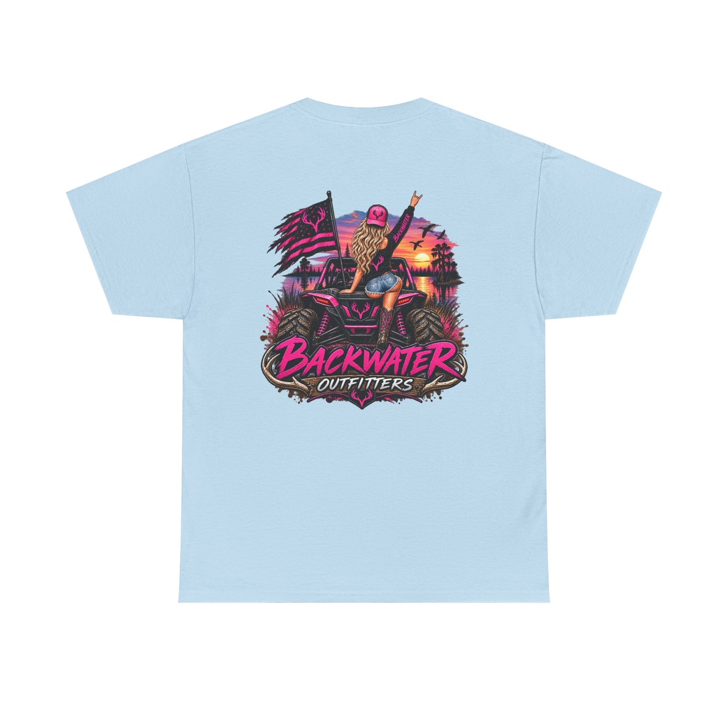 Backwater Outfitters Graphic Tee — Retro Sunset Fishing ATV Shirt