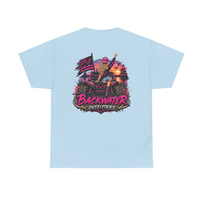 Backwater Outfitters Graphic Tee — Retro Sunset Fishing ATV Shirt