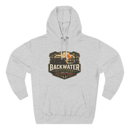 Backwater Outfitters Fishing Hoodie — “My Retirement Plan Has a Trolling Motor” Graphic