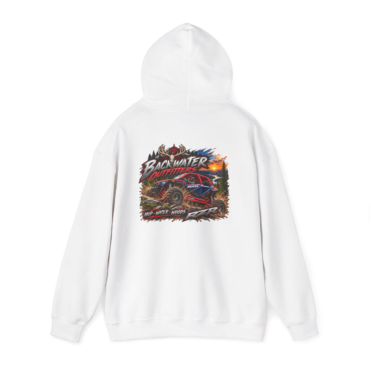 Backwater Outfitters Hoodie — American Flag Outdoor Fishing & Off-Road Pullover Printify