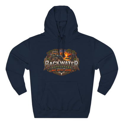 Backwater Outfitters Hoodie — "Hunt Fish Ride Repeat" Outdoor Graphic Pullover