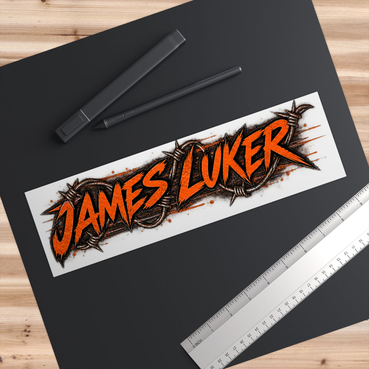 James Luker Custom Name Bumper Sticker — “James Luker” Grunge Barbed Wire Design Printify