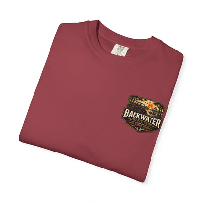 Backwater Outfitters Sunset Canoe T-Shirt — "Built for Mud. Water. Woods."