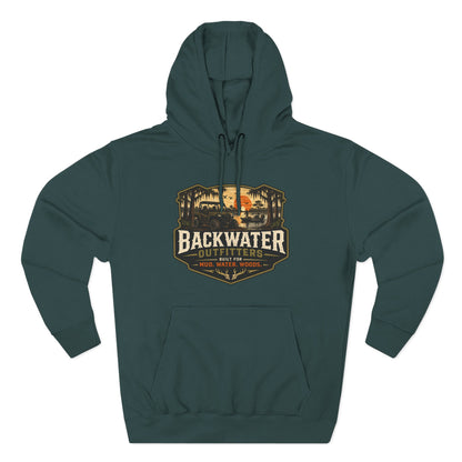 Backwater Outfitters Fishing Hoodie — “My Retirement Plan Has a Trolling Motor” Graphic