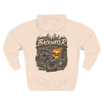 Backwater Outfitters Hoodie — Ride It, Hunt It, Fish It Graphic Pullover