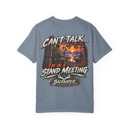 Stand Meeting Hunting T-Shirt — "Can't Talk... I'm In A Stand Meeting" Backwater Outdoors Tee
