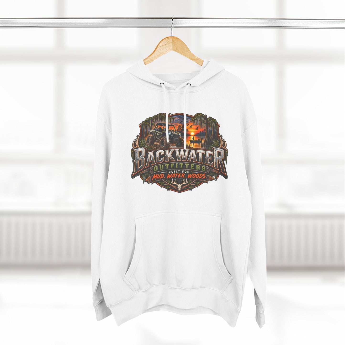 Backwater Outfitters Hoodie — Ride It, Hunt It, Fish It Graphic Pullover