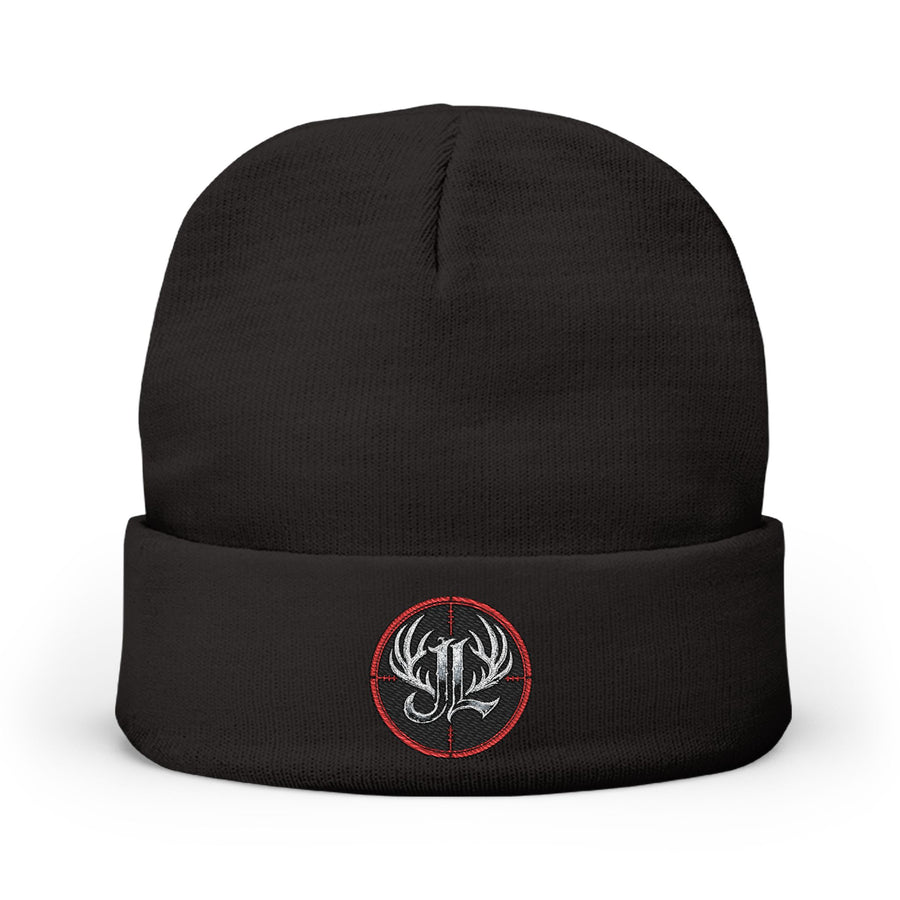 James Luker Embroidered Skull Antlers Knit Beanie — Winter Hat with Gothic Logo Printify