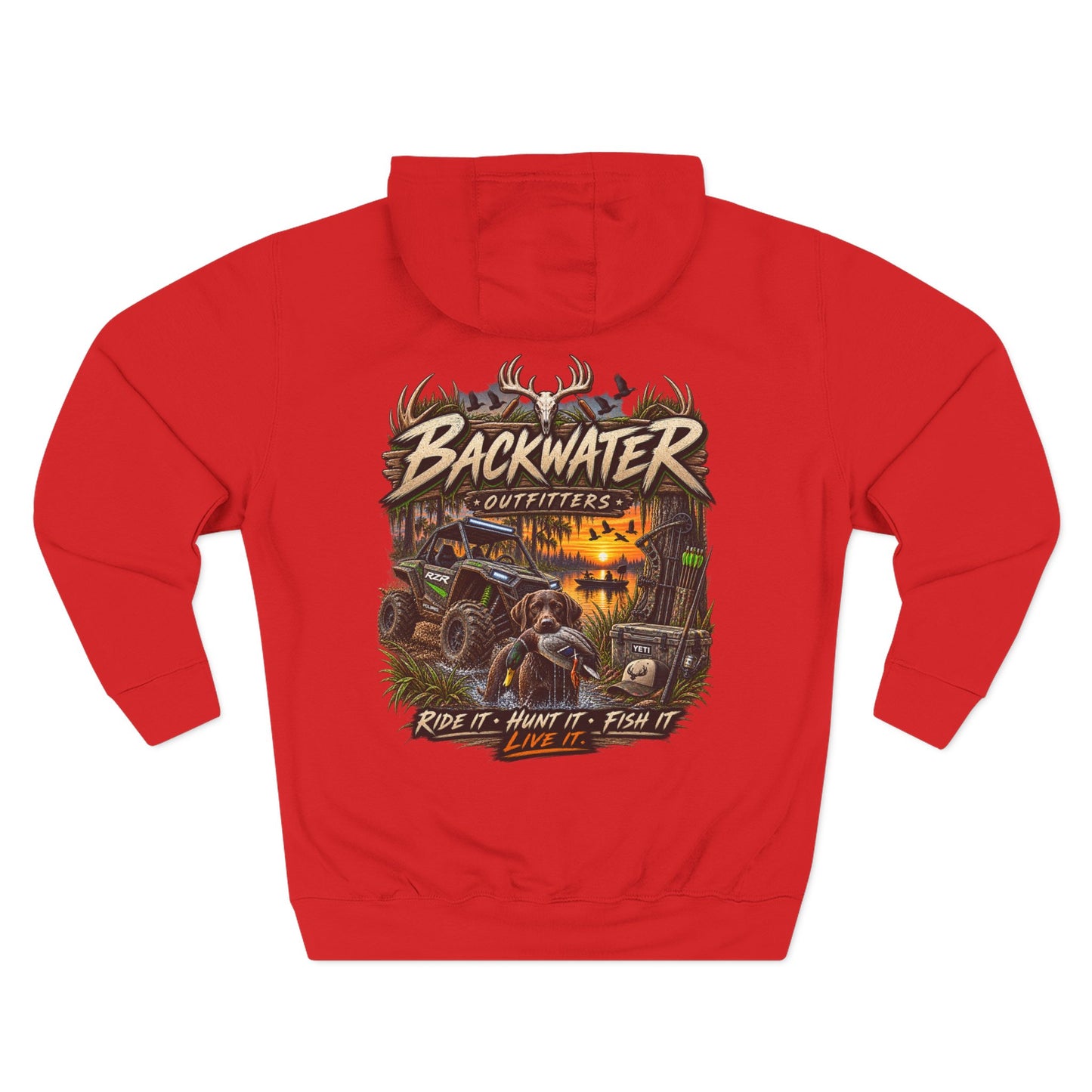 Backwater Outfitters Hoodie — 'Ride It • Hunt It • Fish It' Outdoor Pullover