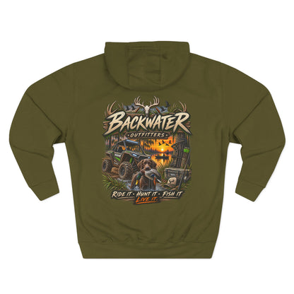 Backwater Outfitters Hoodie — 'Ride It • Hunt It • Fish It' Outdoor Pullover