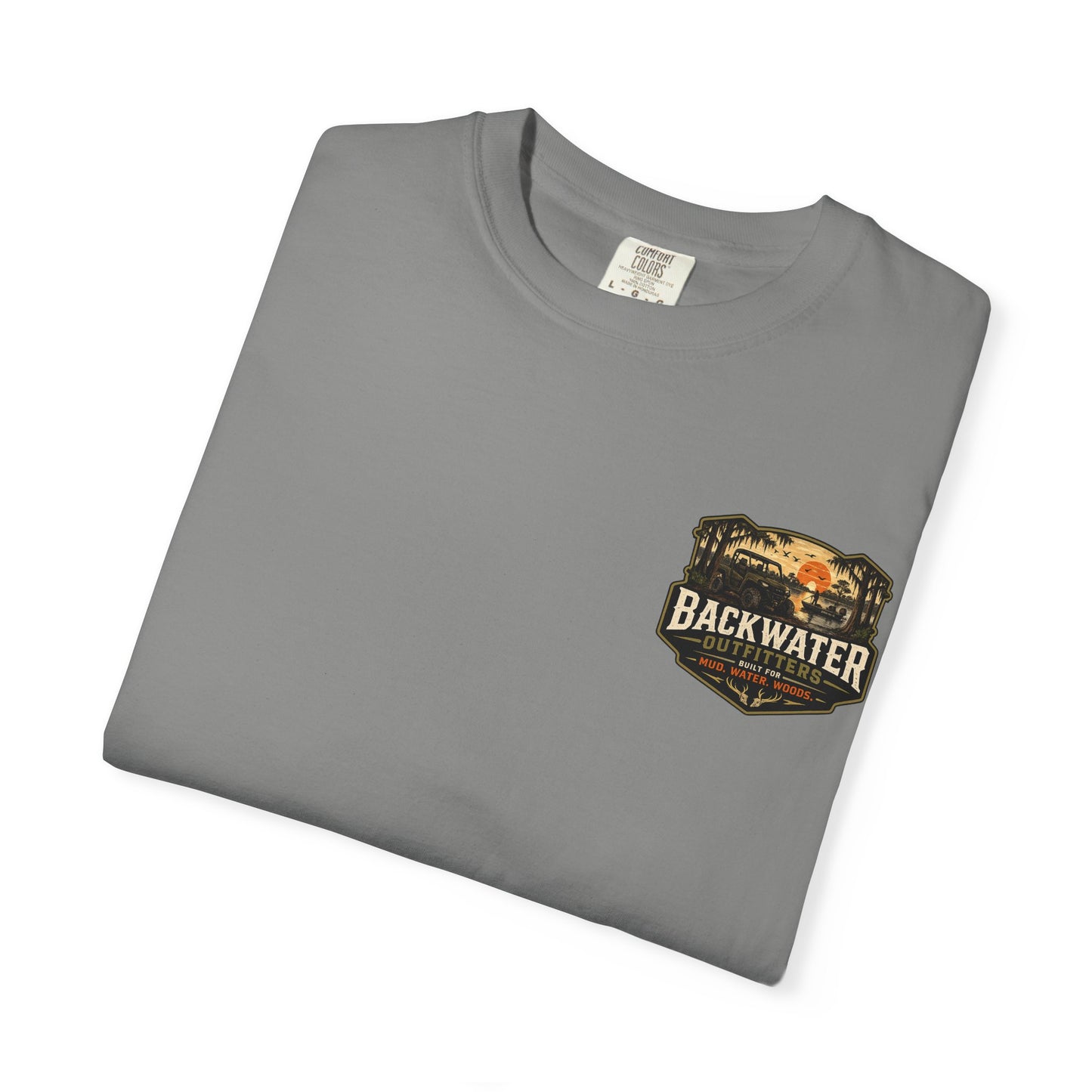 Backwater Outfitters Sunset Canoe T-Shirt — "Built for Mud. Water. Woods."