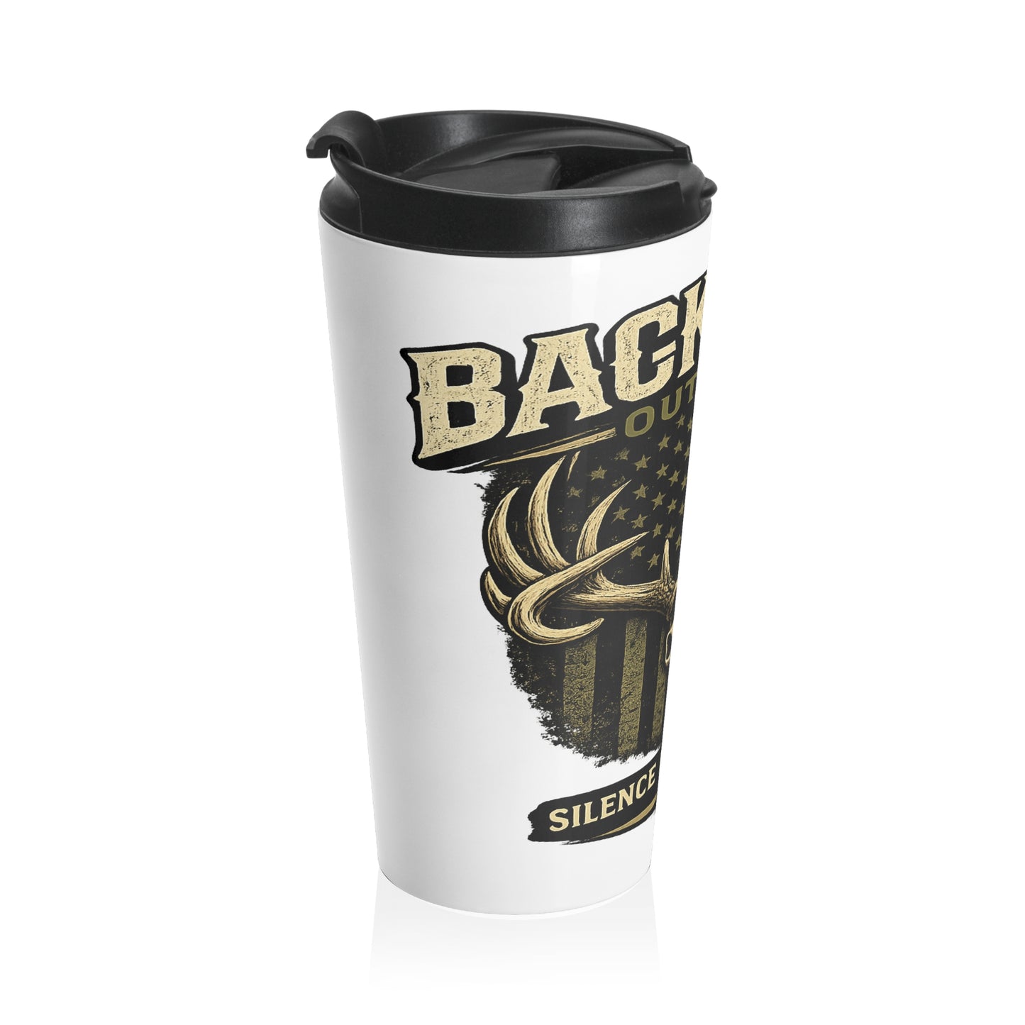 Backwater Outfitters Stainless Steel Travel Mug — Hunting Antler Skull Design