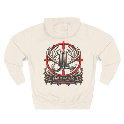 James Luker Hunting Logo Hoodie — Backwater Outfitters Antler Crest Fleece Hoodie Printify
