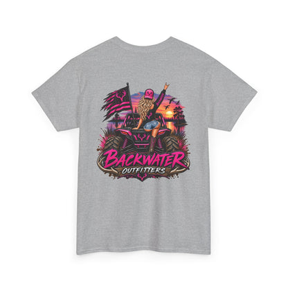 Backwater Outfitters Graphic Tee — Retro Sunset Fishing ATV Shirt