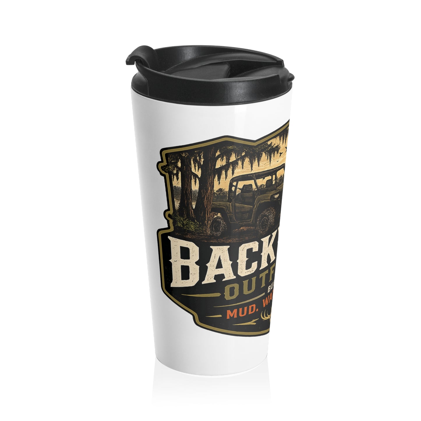 Outdoor Outfitters Stainless Steel Travel Mug — "Backwater Outfitters" Vintage Hunting & Fishing Insulated Tumbler
