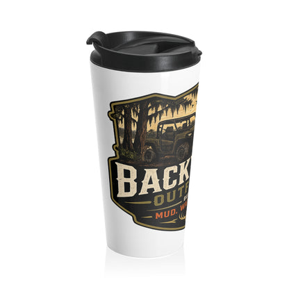 Outdoor Outfitters Stainless Steel Travel Mug — "Backwater Outfitters" Vintage Hunting & Fishing Insulated Tumbler