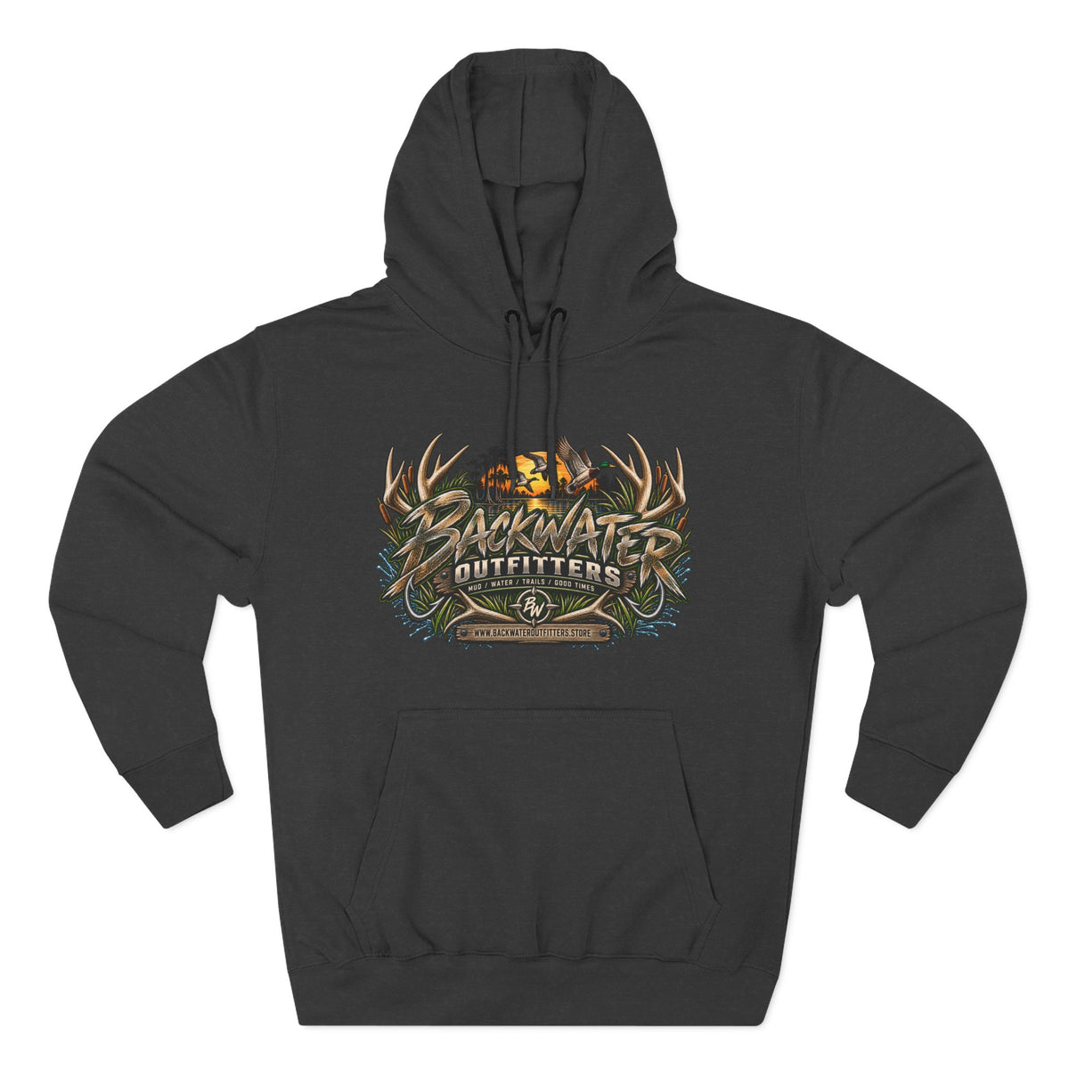 Backwater Outfitters Hoodie — Off‑Road Adventure Fleece Pullover Printify