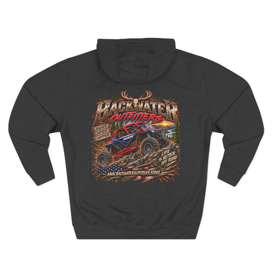Backwater Outfitters Off-Road Hoodie – American Flag & UTV Graphic Fleece Printify
