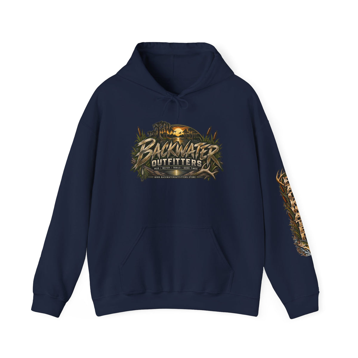Simply Backwater Outfitters Hoodie — Outdoor Fishing Sunset Graphic Pullover Printify