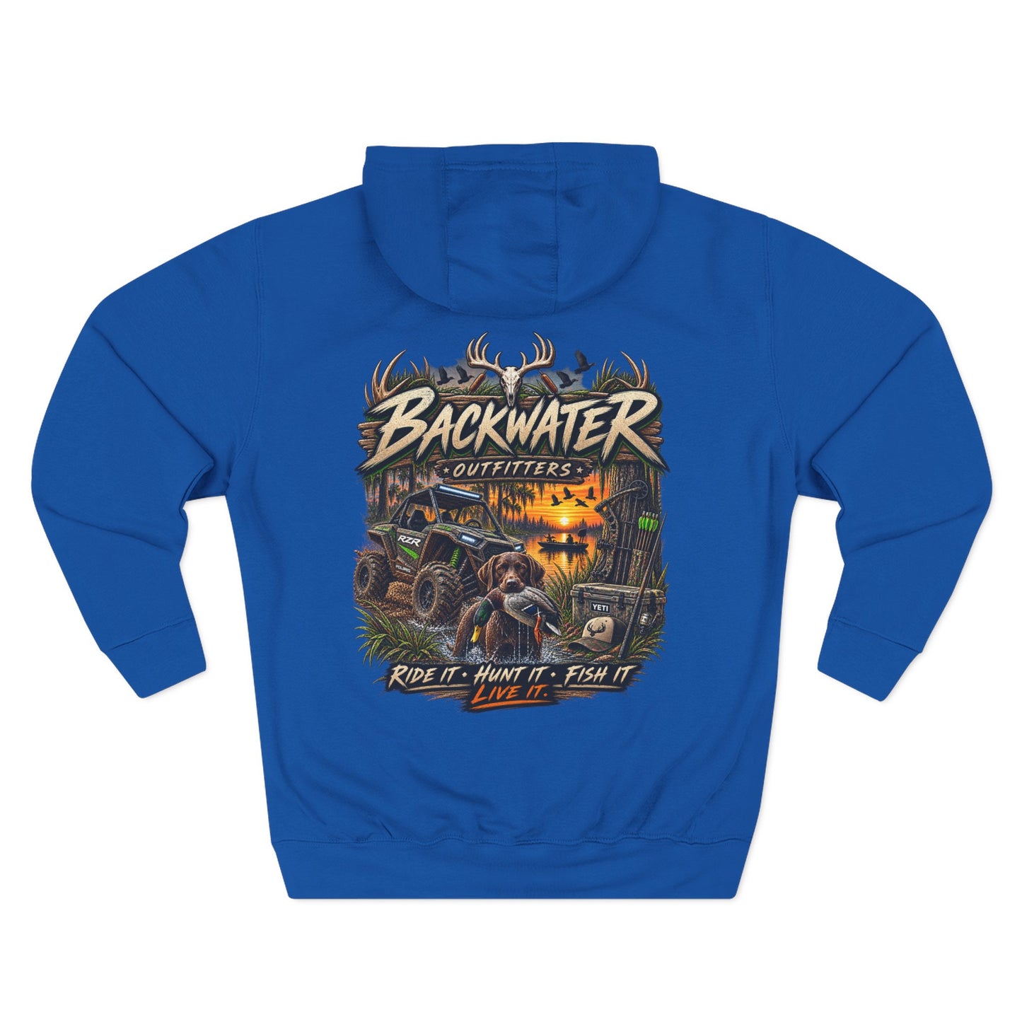 Backwater Outfitters Hoodie — 'Ride It • Hunt It • Fish It' Outdoor Pullover