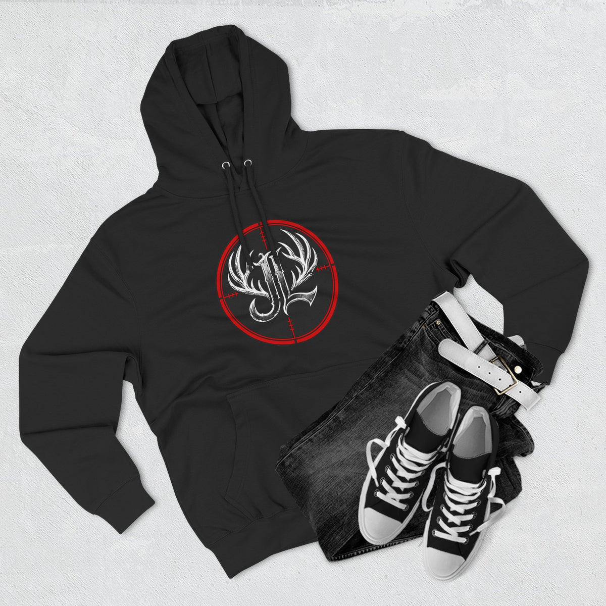 James Luker Hunting Logo Hoodie — Backwater Outfitters Antler Crest Fleece Hoodie Printify