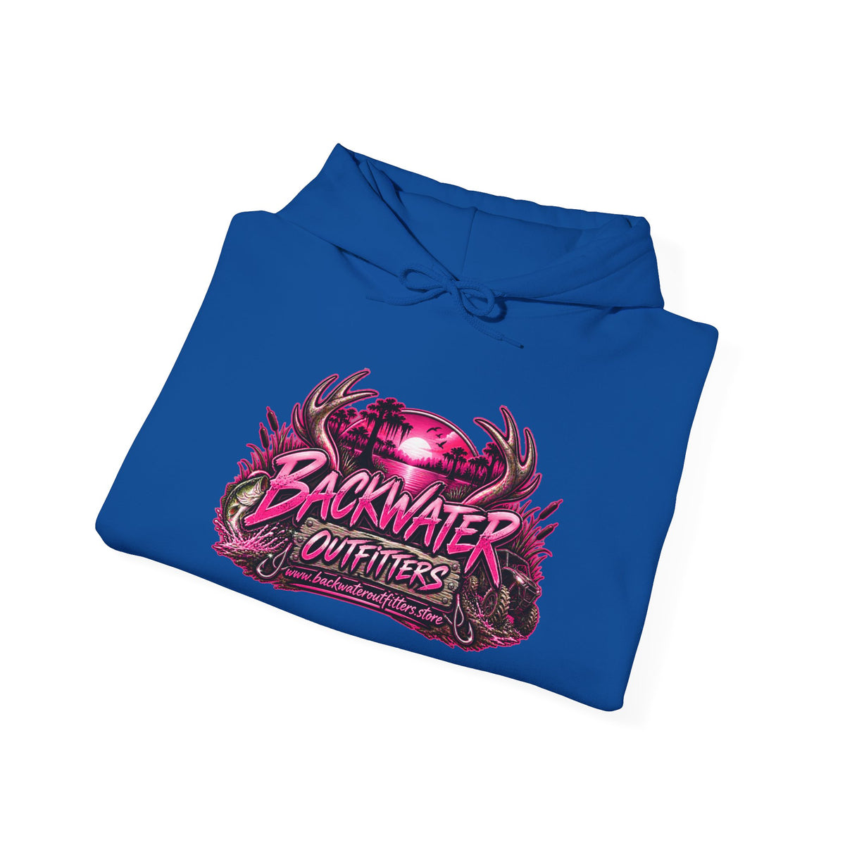 Girl Backwater Outfitters Hoodie — Retro Pink Outdoors Graphic Pullover Printify