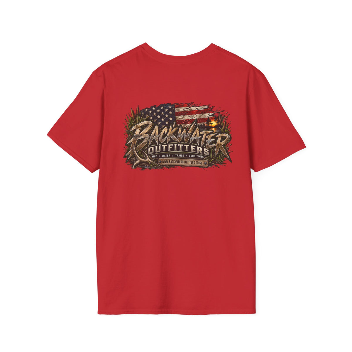 Simply Backwater Outfitters Flag Graphic T-Shirt — American Rustic Fishing Tee Printify