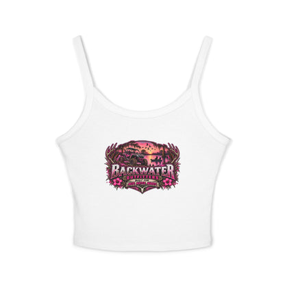 Backwater Outfitters Women's Crop Tank Top – Retro Sunset Fishing Graphic
