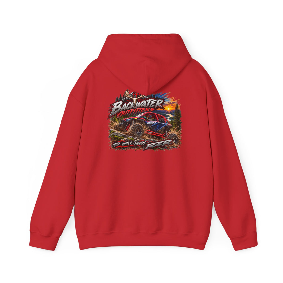 Backwater Outfitters Hoodie — American Flag Outdoor Fishing & Off-Road Pullover Printify