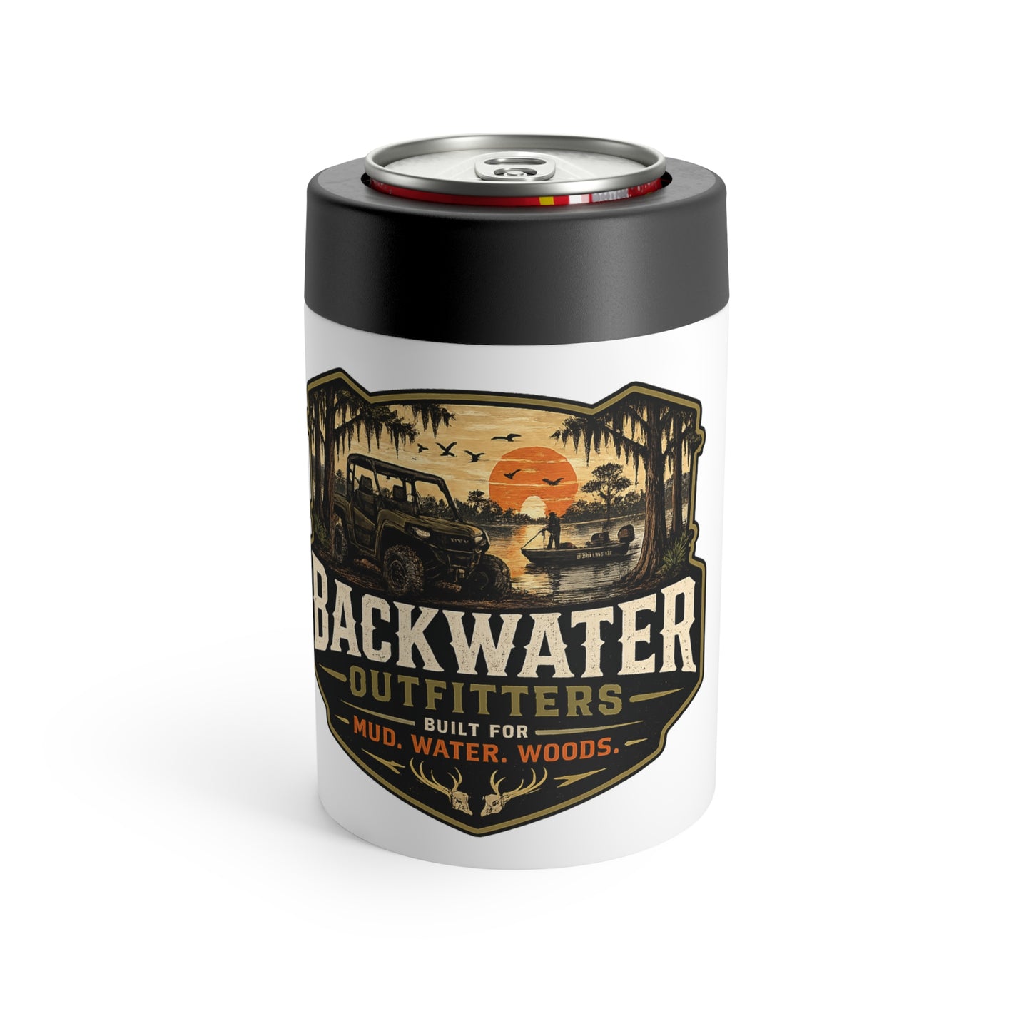 Backwater Outfitters Can Cooler — 'Built for Mud, Water, Woods' Insulated Beer Can Holder