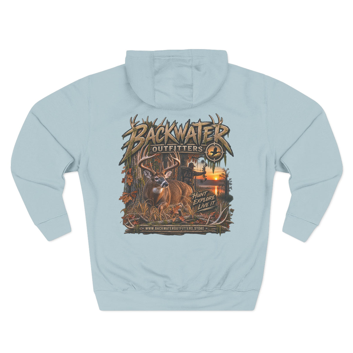 Backwater Outfitters Deer Sunset Hoodie — Hunting Outdoor Graphic Hoodie Printify