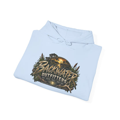 Simply Backwater Outfitters Hoodie — Outdoor Fishing Sunset Graphic Pullover Printify