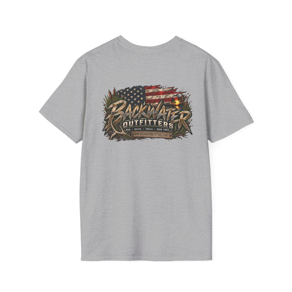 Simply Backwater Outfitters Flag Graphic T-Shirt — American Rustic Fishing Tee Printify