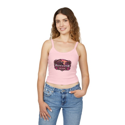 Backwater Outfitters Women's Crop Tank Top – Retro Sunset Fishing Graphic