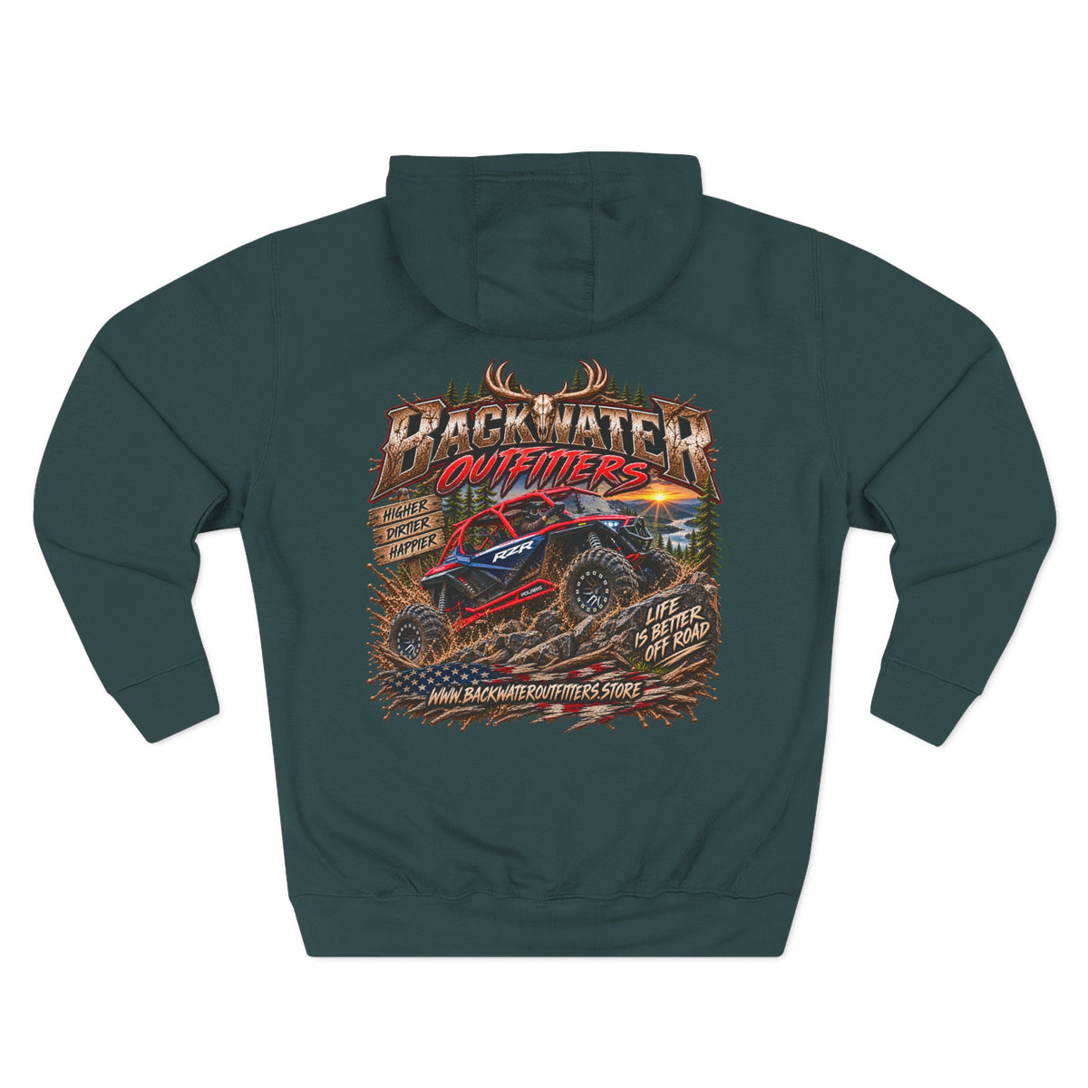 Backwater Outfitters Off-Road Hoodie – American Flag & UTV Graphic Fleece Printify