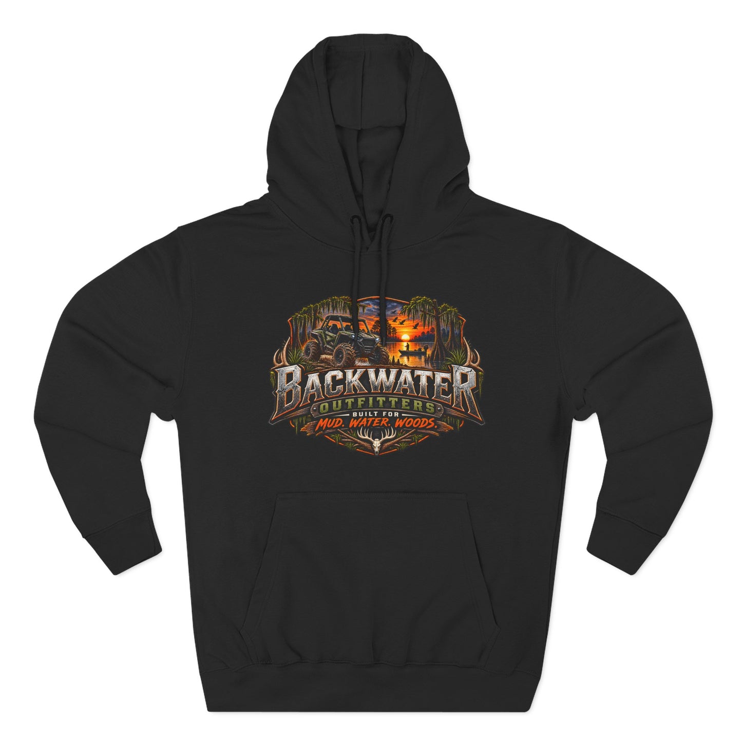 Backwater Outfitters Hoodie — Ride It, Hunt It, Fish It Graphic Pullover