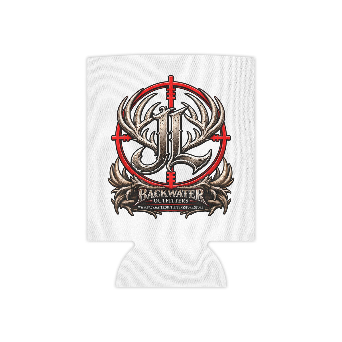 James Luker Can Cooler - Backwater Outfitters Antler Crosshairs Logo Koozie Printify