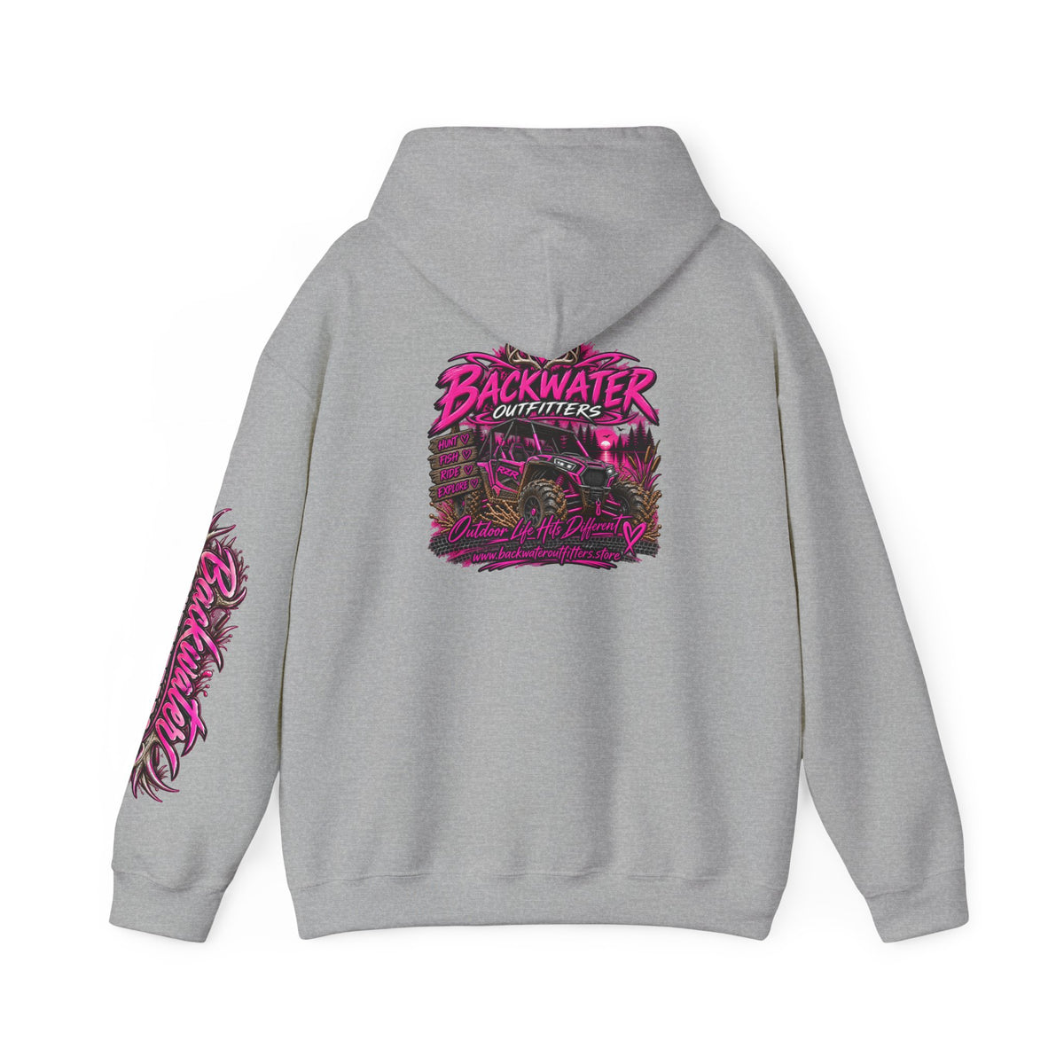 Girl Backwater Outfitters Hoodie — Retro Pink Outdoors Graphic Pullover Printify