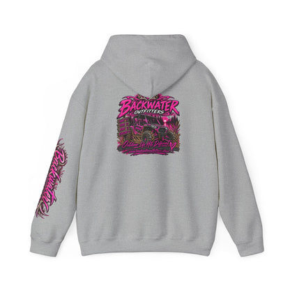 Girl Backwater Outfitters Hoodie — Retro Pink Outdoors Graphic Pullover Printify
