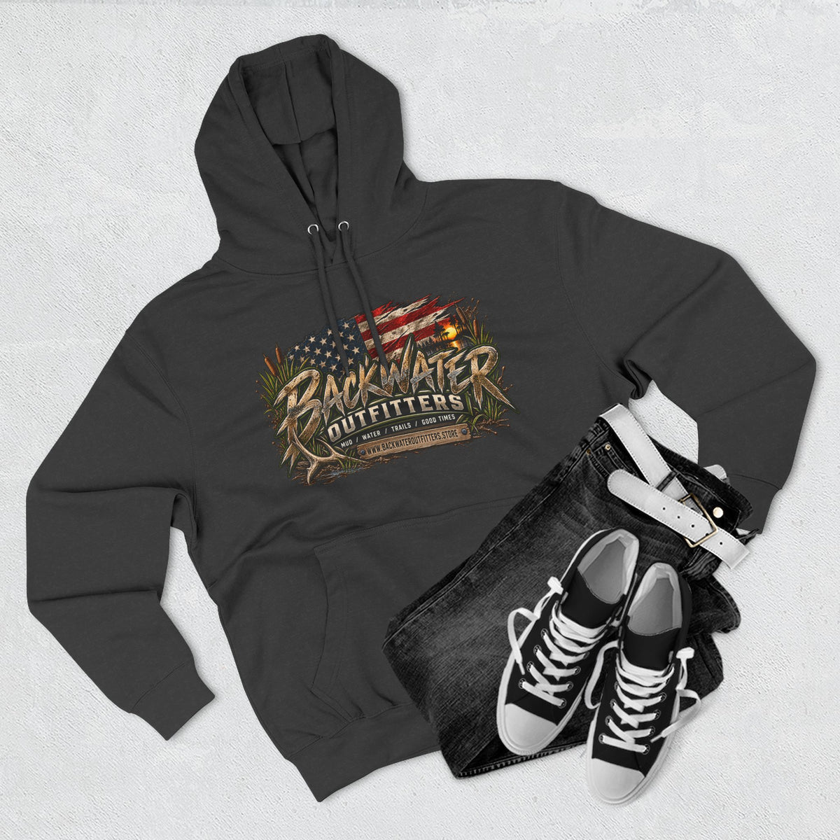 Backwater Outfitters Off-Road Hoodie – American Flag & UTV Graphic Fleece Printify