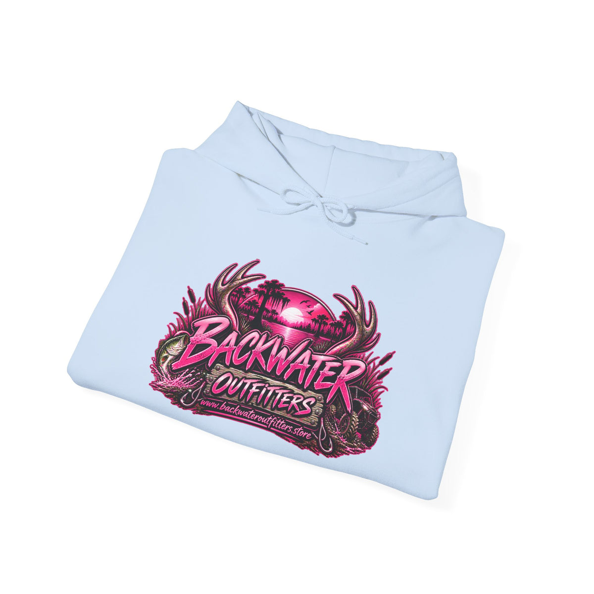 Girl Backwater Outfitters Hoodie — Retro Pink Outdoors Graphic Pullover Printify